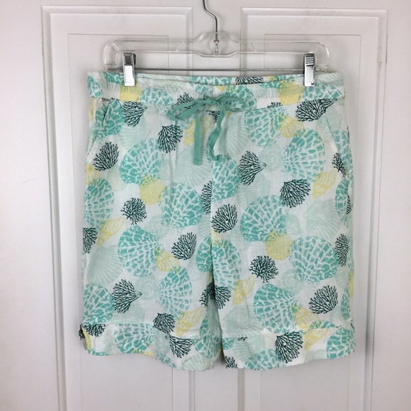Coral Bay linen blend shorts Nautical Ocean Print - Picture 1 of 5